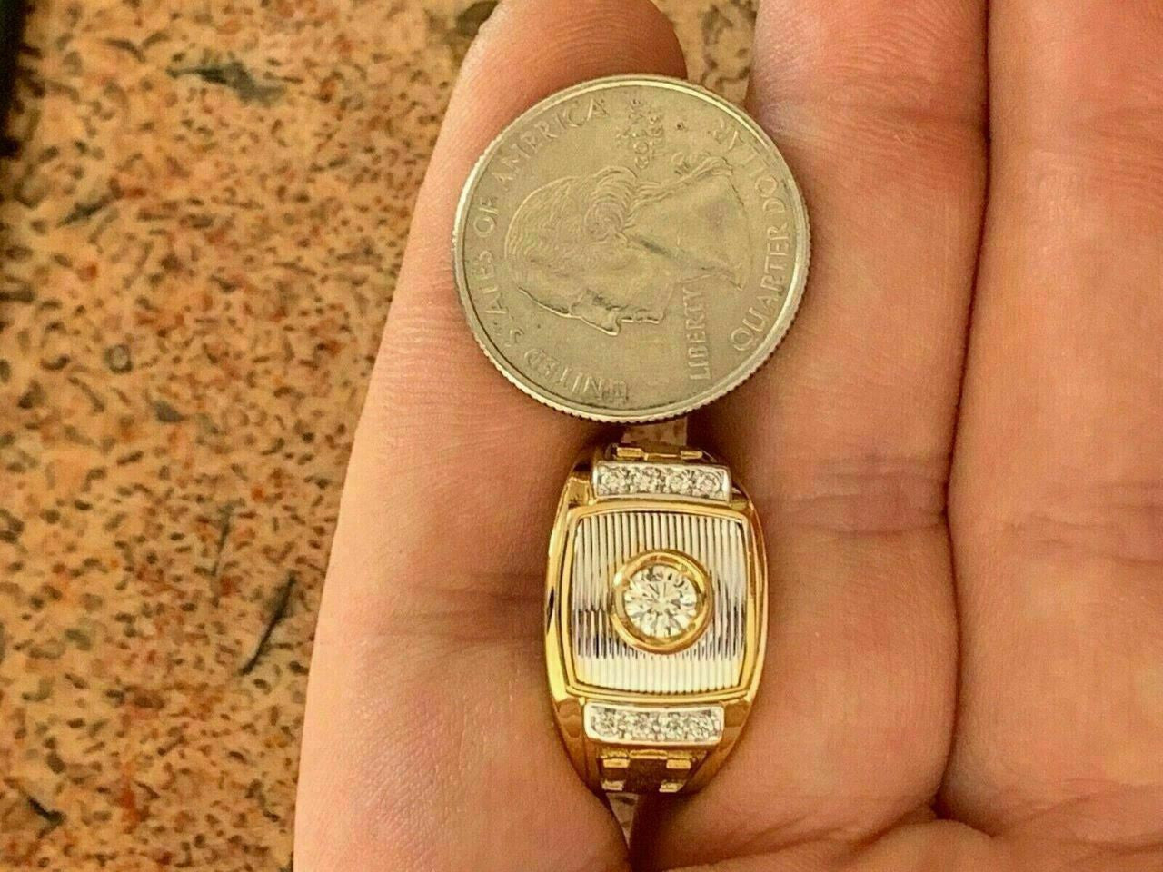 HarlemBling Mens 14k Yellow and White Gold Over Solid 925 Silver Ring ICY Diamond W Cross