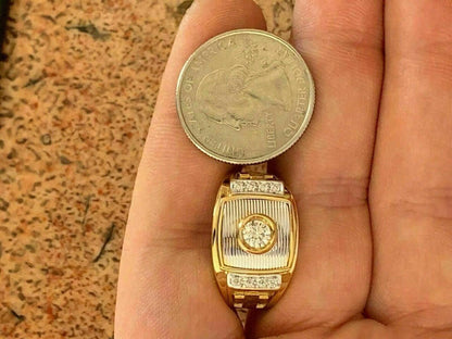 HarlemBling Mens 14k Yellow and White Gold Over Solid 925 Silver Ring ICY Diamond W Cross