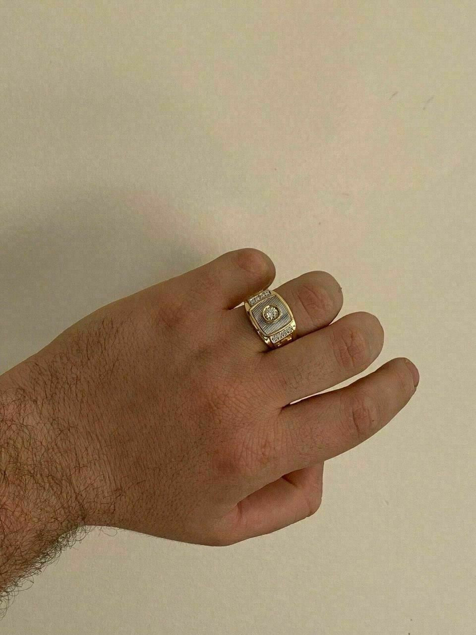 HarlemBling Mens 14k Yellow and White Gold Over Solid 925 Silver Ring ICY Diamond W Cross