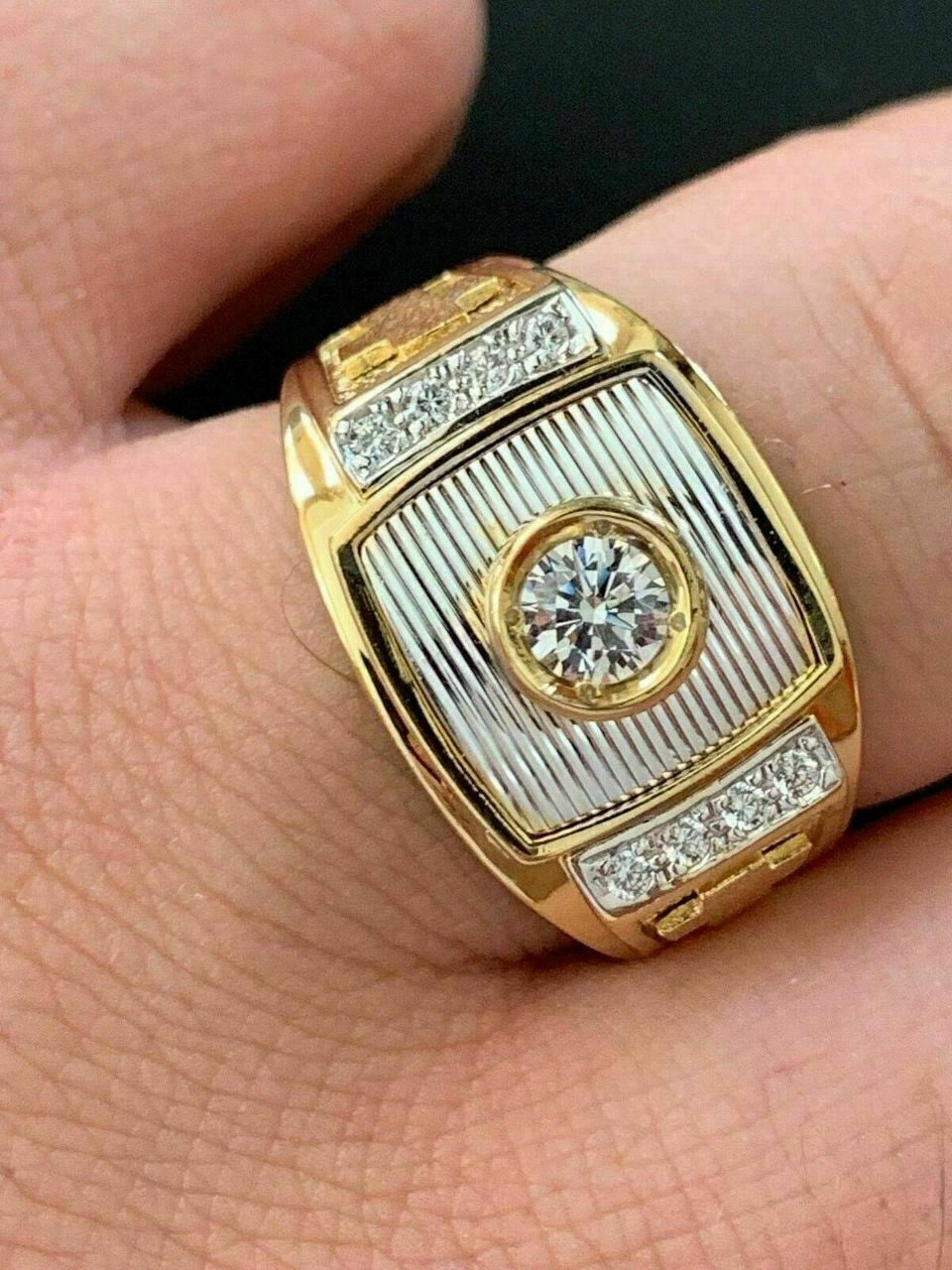 HarlemBling Mens 14k Yellow and White Gold Over Solid 925 Silver Ring ICY Diamond W Cross