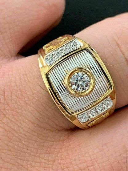 HarlemBling Mens 14k Yellow and White Gold Over Solid 925 Silver Ring ICY Diamond W Cross