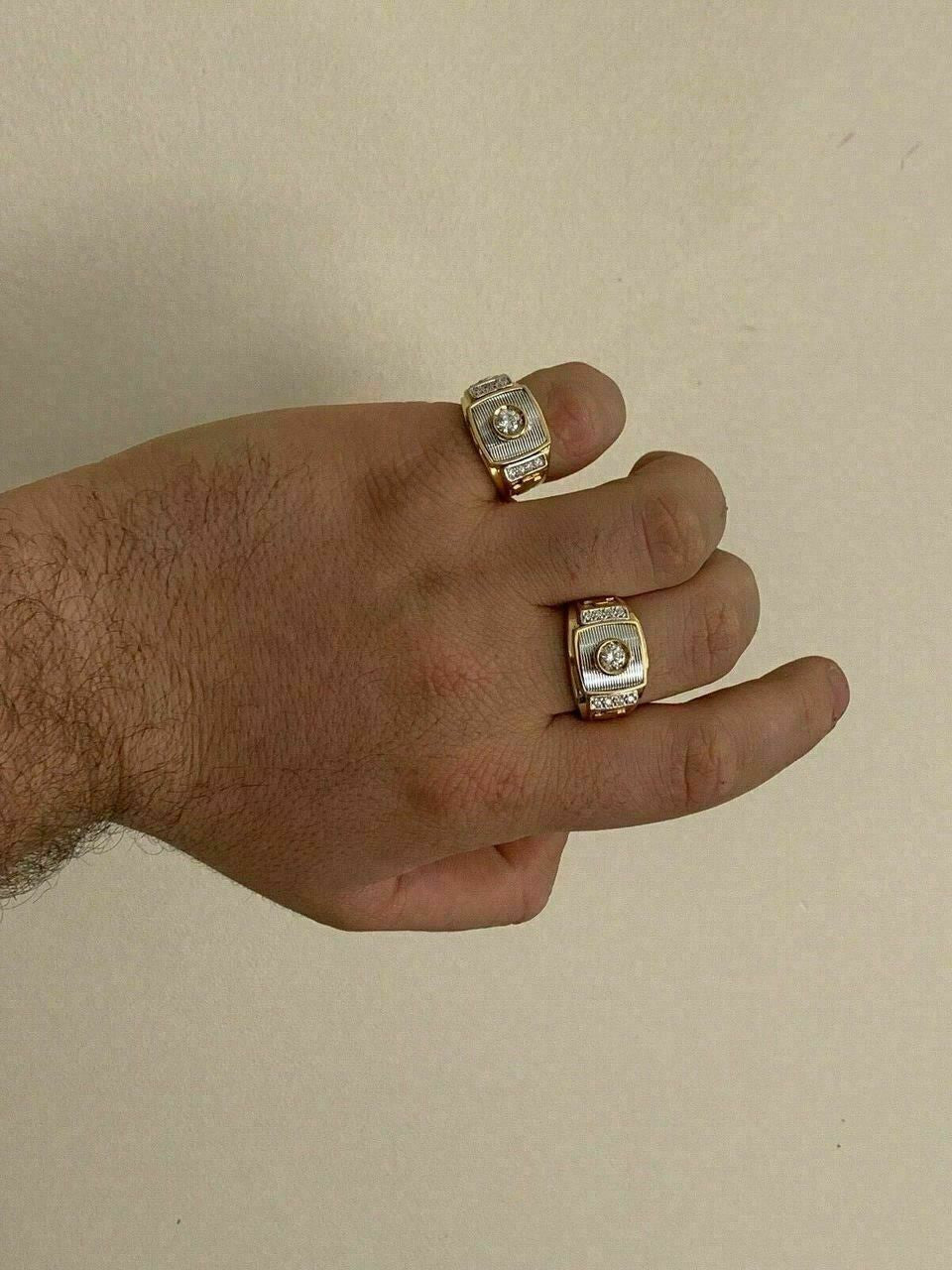 HarlemBling Mens 14k Yellow and White Gold Over Solid 925 Silver Ring ICY Diamond W Cross