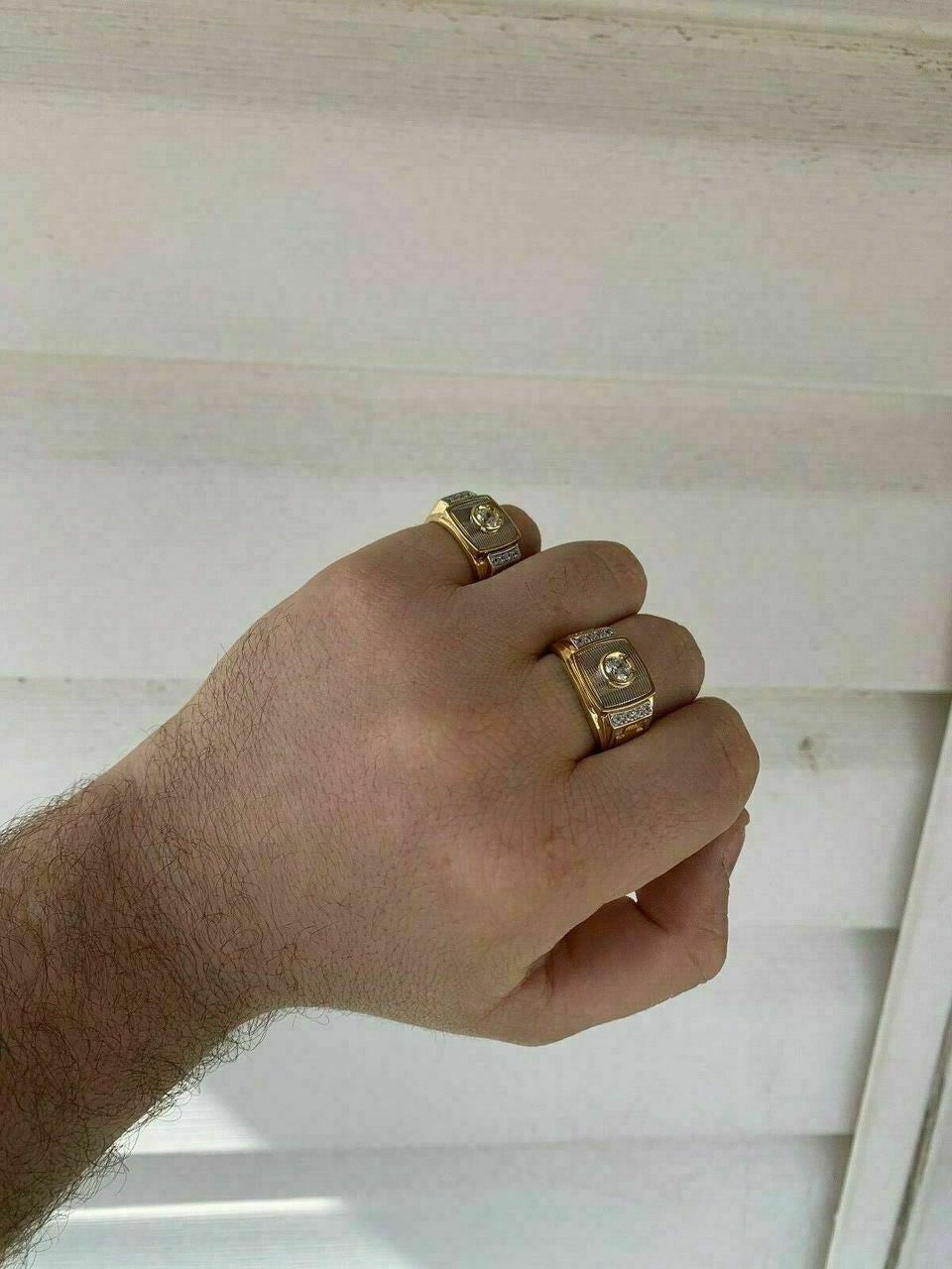 HarlemBling Mens 14k Yellow and White Gold Over Solid 925 Silver Ring ICY Diamond W Cross