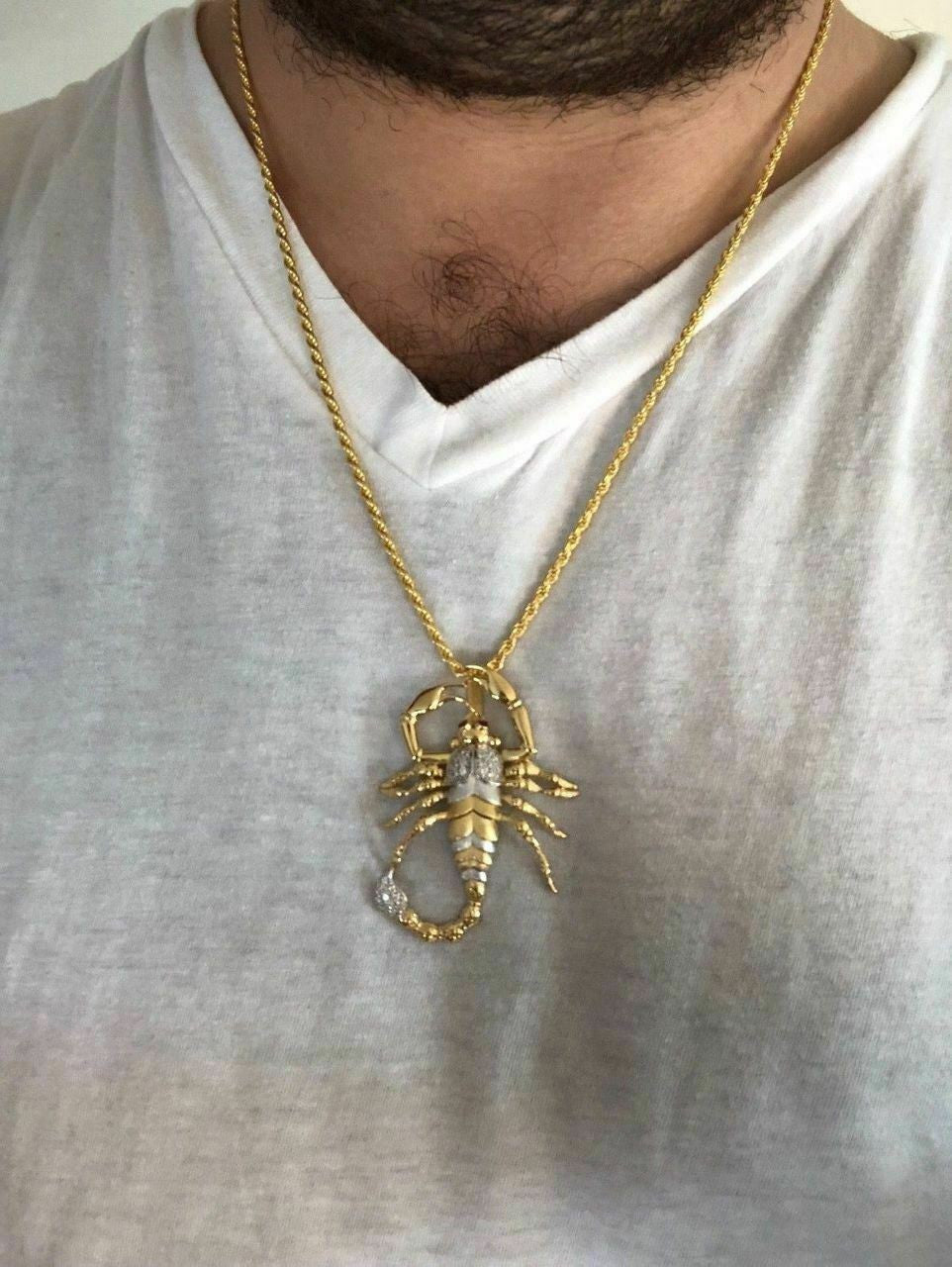 HarlemBling Mens 14k Yellow Gold Over 925 Silver Large 1.5x2 Scorpion Pendant SCORPIO ICY