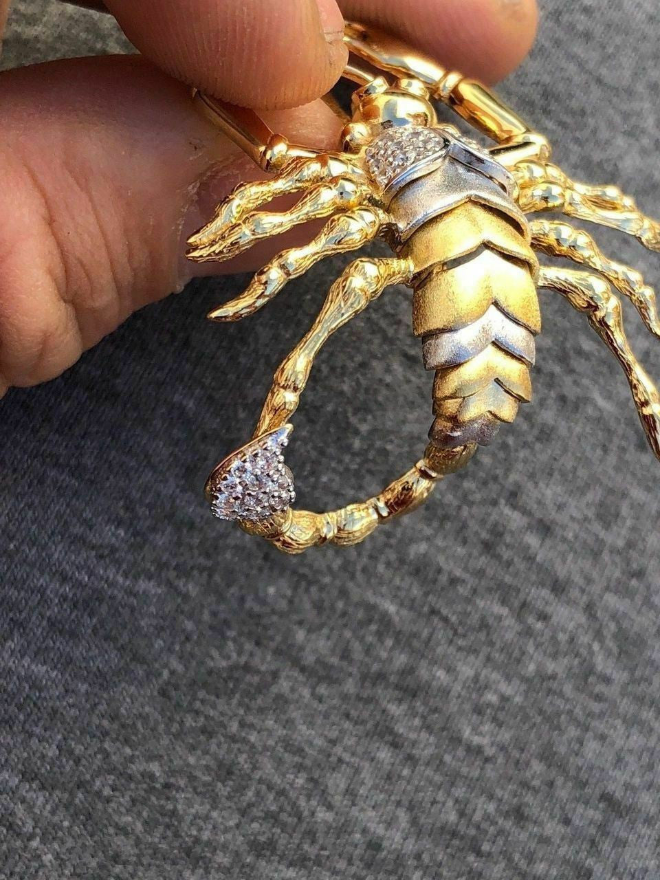 HarlemBling Mens 14k Yellow Gold Over 925 Silver Large 1.5x2 Scorpion Pendant SCORPIO ICY