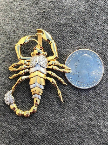 HarlemBling Mens 14k Yellow Gold Over 925 Silver Large 1.5x2 Scorpion Pendant SCORPIO ICY