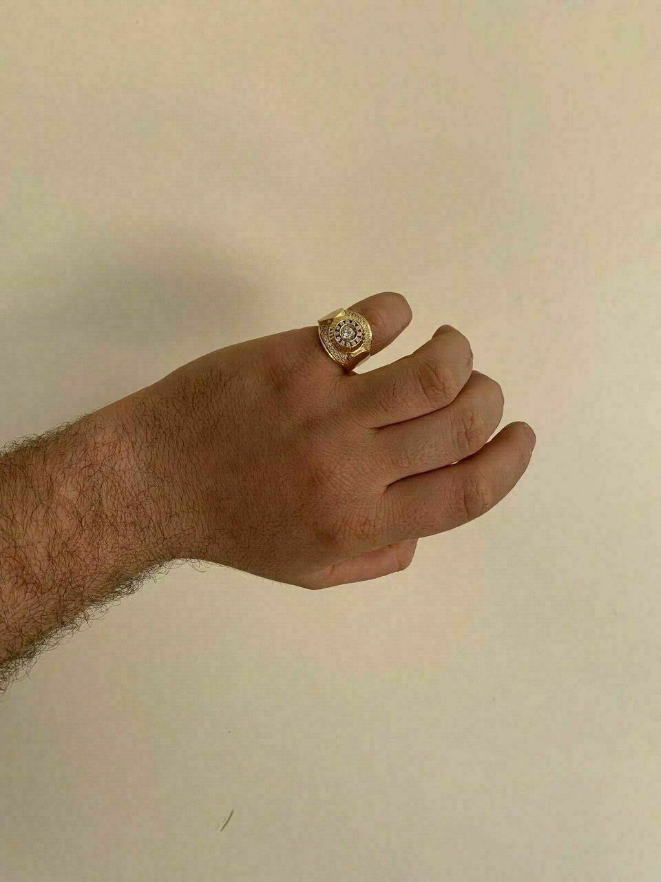 HarlemBling Mens 14k Yellow Gold Over Solid 925 Silver Ring ICY Round Cluster Hip Hop Pinky