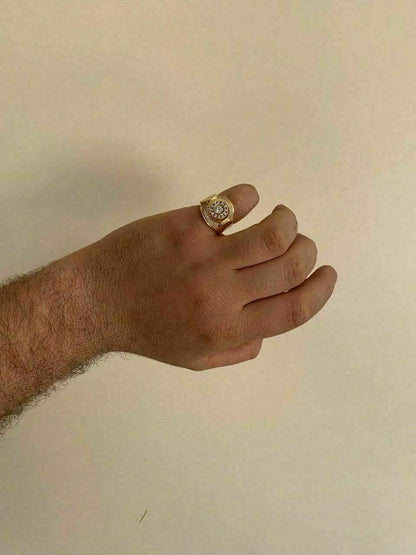 HarlemBling Mens 14k Yellow Gold Over Solid 925 Silver Ring ICY Round Cluster Hip Hop Pinky