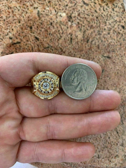 HarlemBling Mens 14k Yellow Gold Over Solid 925 Silver Ring ICY Round Cluster Hip Hop Pinky