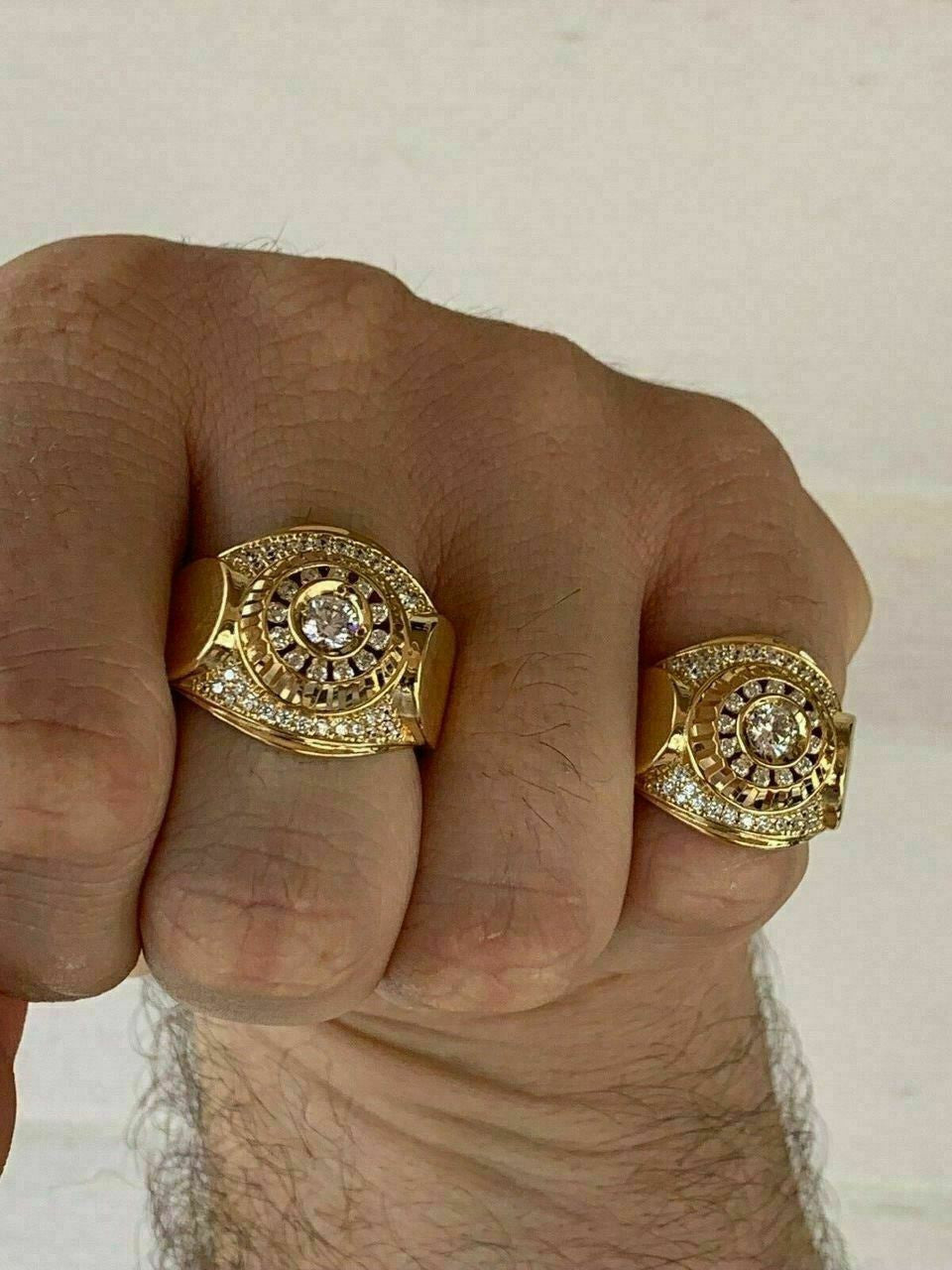 HarlemBling Mens 14k Yellow Gold Over Solid 925 Silver Ring ICY Round Cluster Hip Hop Pinky