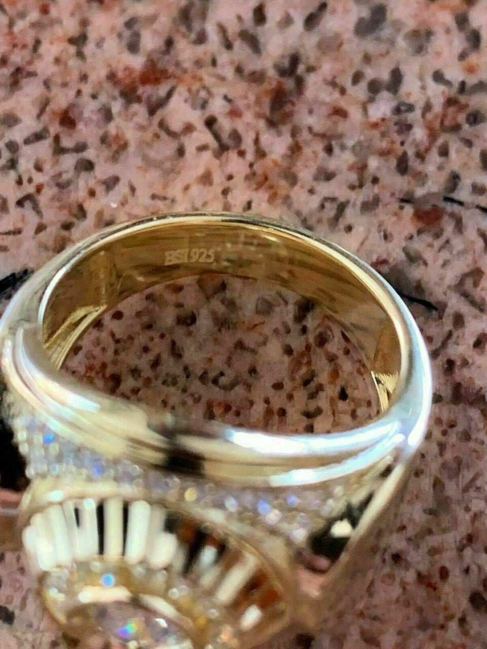 HarlemBling Mens 14k Yellow Gold Over Solid 925 Silver Ring ICY Round Cluster Hip Hop Pinky