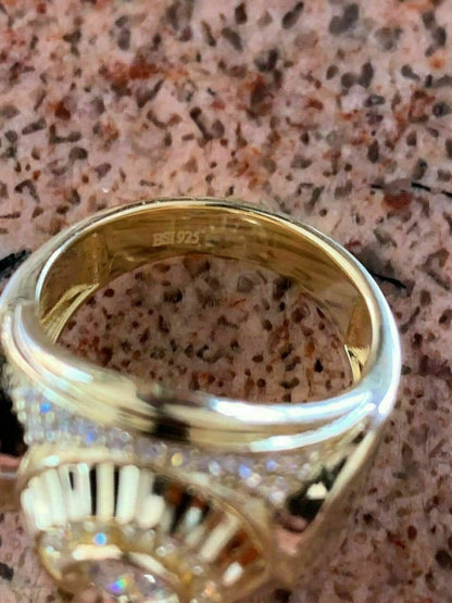 HarlemBling Mens 14k Yellow Gold Over Solid 925 Silver Ring ICY Round Cluster Hip Hop Pinky