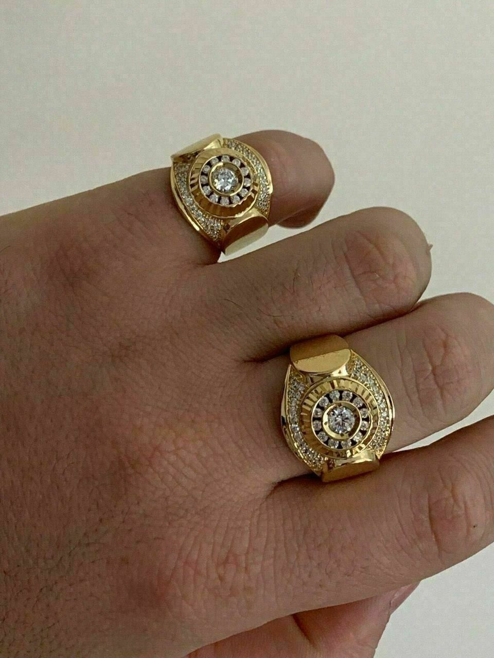 HarlemBling Mens 14k Yellow Gold Over Solid 925 Silver Ring ICY Round Cluster Hip Hop Pinky