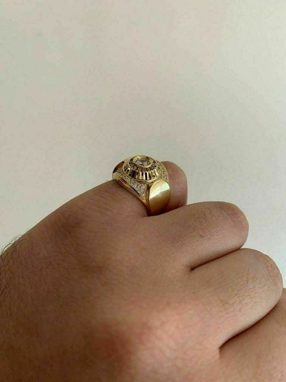 HarlemBling Mens 14k Yellow Gold Over Solid 925 Silver Ring ICY Round Cluster Hip Hop Pinky