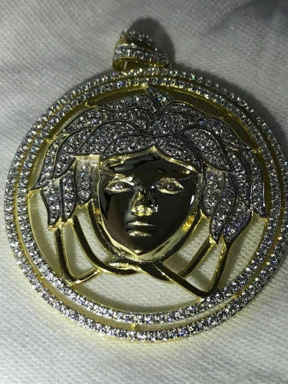 HarlemBling Mens 14k Yellow Gold Over Solid 925 Sterling Silver Icy Medusa Diamond Pendant