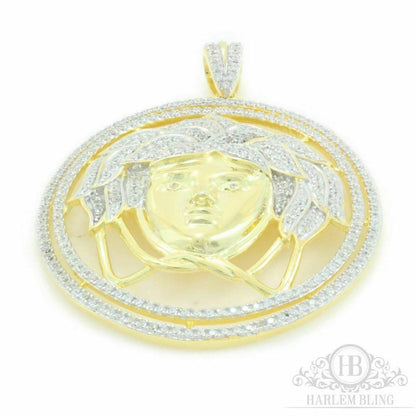 HarlemBling Mens 14k Yellow Gold Over Solid 925 Sterling Silver Icy Medusa Diamond Pendant