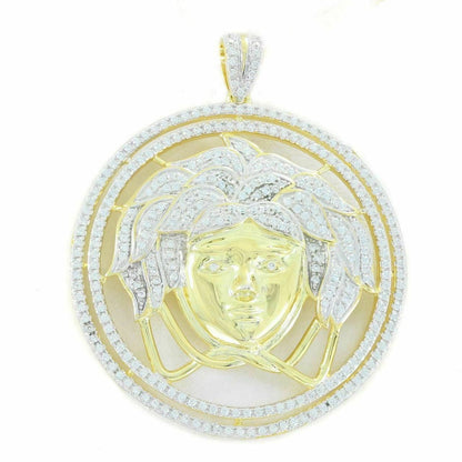 HarlemBling Mens 14k Yellow Gold Over Solid 925 Sterling Silver Icy Medusa Diamond Pendant