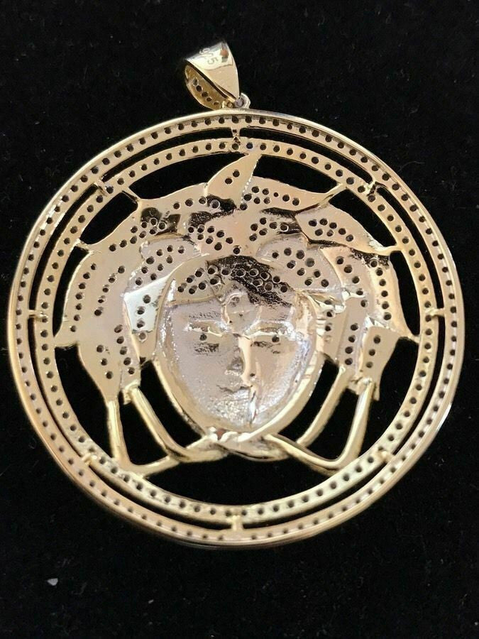 HarlemBling Mens 14k Yellow Gold Over Solid 925 Sterling Silver Icy Medusa Diamond Pendant