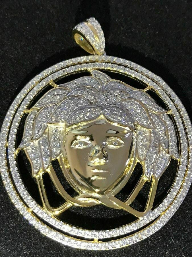 HarlemBling Mens 14k Yellow Gold Over Solid 925 Sterling Silver Icy Medusa Diamond Pendant