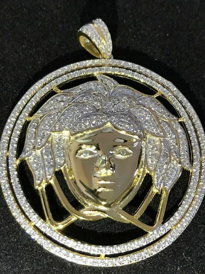 HarlemBling Mens 14k Yellow Gold Over Solid 925 Sterling Silver Icy Medusa Diamond Pendant