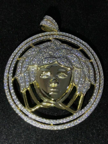 HarlemBling Mens 14k Yellow Gold Over Solid 925 Sterling Silver Icy Medusa Diamond Pendant
