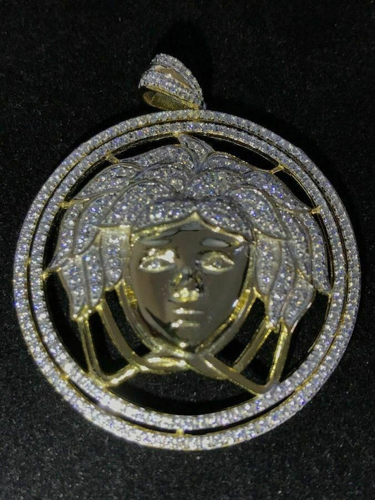 HarlemBling Mens 14k Yellow Gold Over Solid 925 Sterling Silver Icy Medusa Diamond Pendant