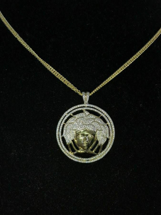 HarlemBling Mens 14k Yellow Gold Over Solid 925 Sterling Silver Icy Medusa Diamond Pendant