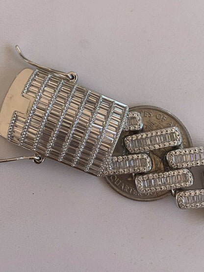 HarlemBling Mens 18mm Baguette Prong Cuban Chain Solid 925 Silver 18 Choker - 30 Real Iced