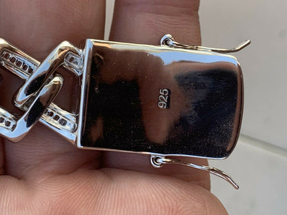 HarlemBling Mens 18mm Baguette Prong Cuban Chain Solid 925 Silver 18 Choker - 30 Real Iced