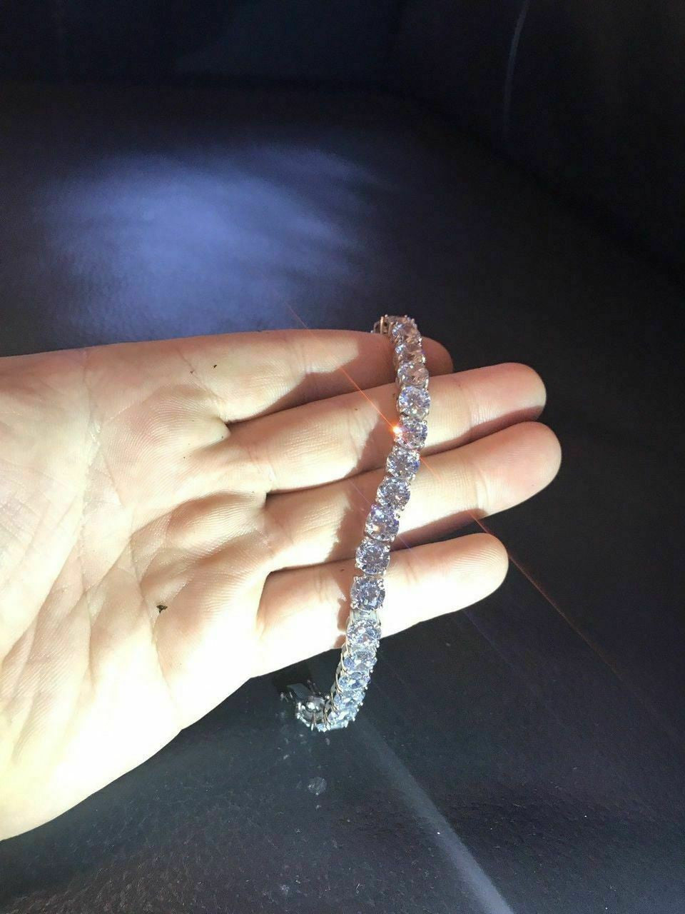 HarlemBling Mens 35ct Man Made Diamond Single Row Tennis Bracelet Solid 925 Sterling Silver 7mm