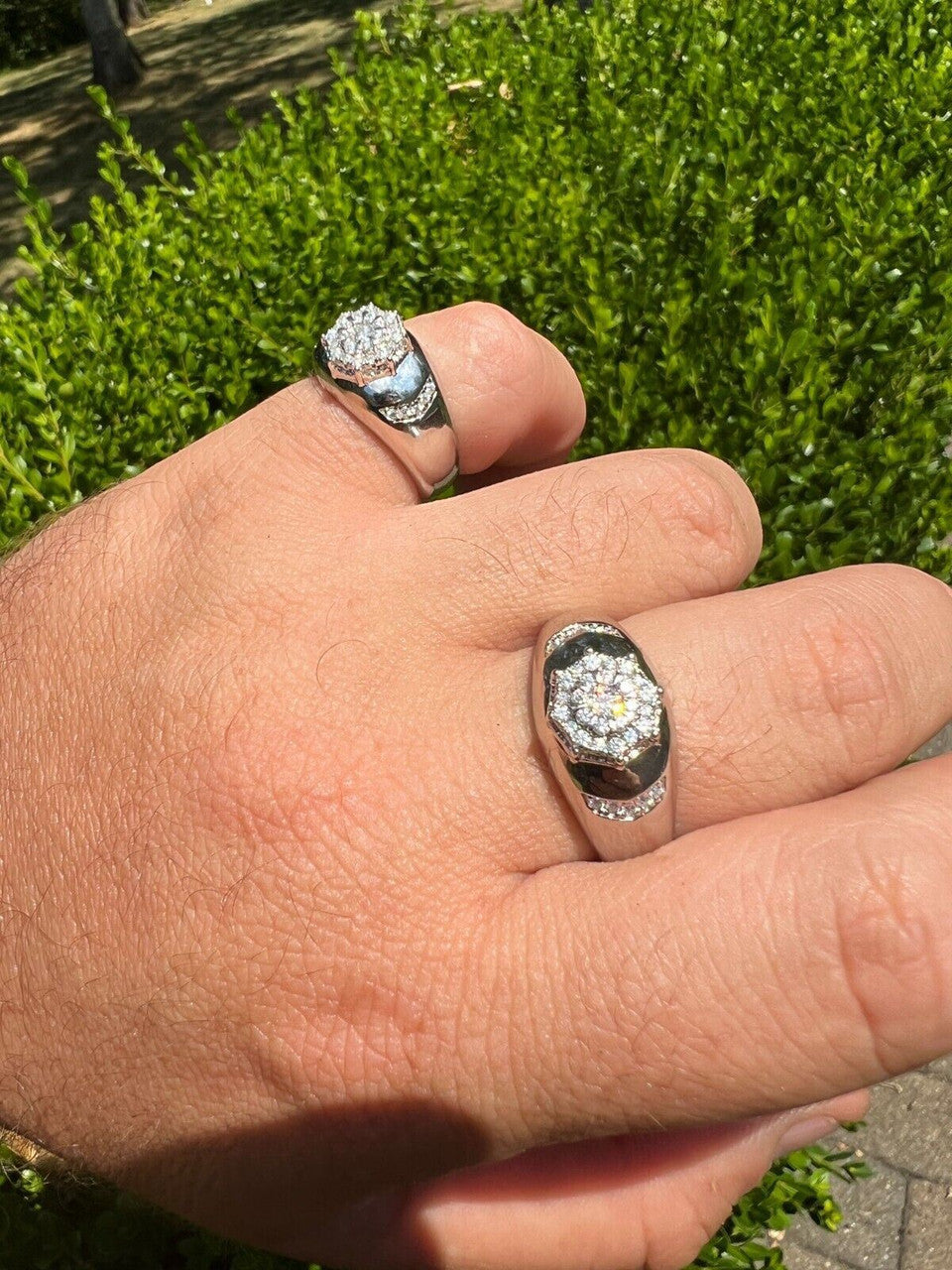 HarlemBling Mens 925 Silver Hip Hop Iced Moissanite Pinky Cluster Ring Passes Diamond Test