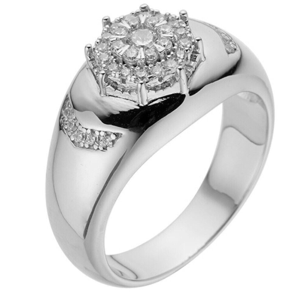 HarlemBling Mens 925 Silver Hip Hop Iced Moissanite Pinky Cluster Ring Passes Diamond Test