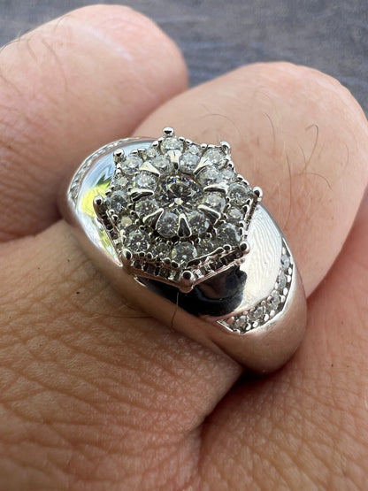 HarlemBling Mens 925 Silver Hip Hop Iced Moissanite Pinky Cluster Ring Passes Diamond Test