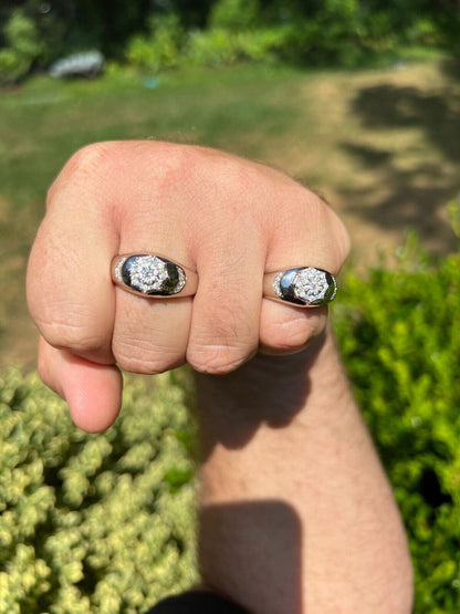 HarlemBling Mens 925 Silver Hip Hop Iced Moissanite Pinky Cluster Ring Passes Diamond Test