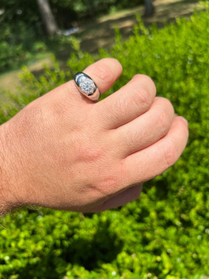 HarlemBling Mens 925 Silver Hip Hop Iced Moissanite Pinky Cluster Ring Passes Diamond Test