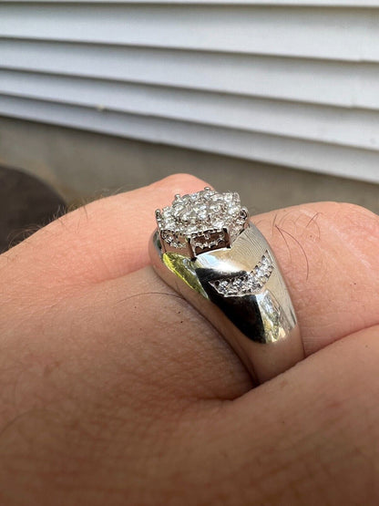 HarlemBling Mens 925 Silver Hip Hop Iced Moissanite Pinky Cluster Ring Passes Diamond Test