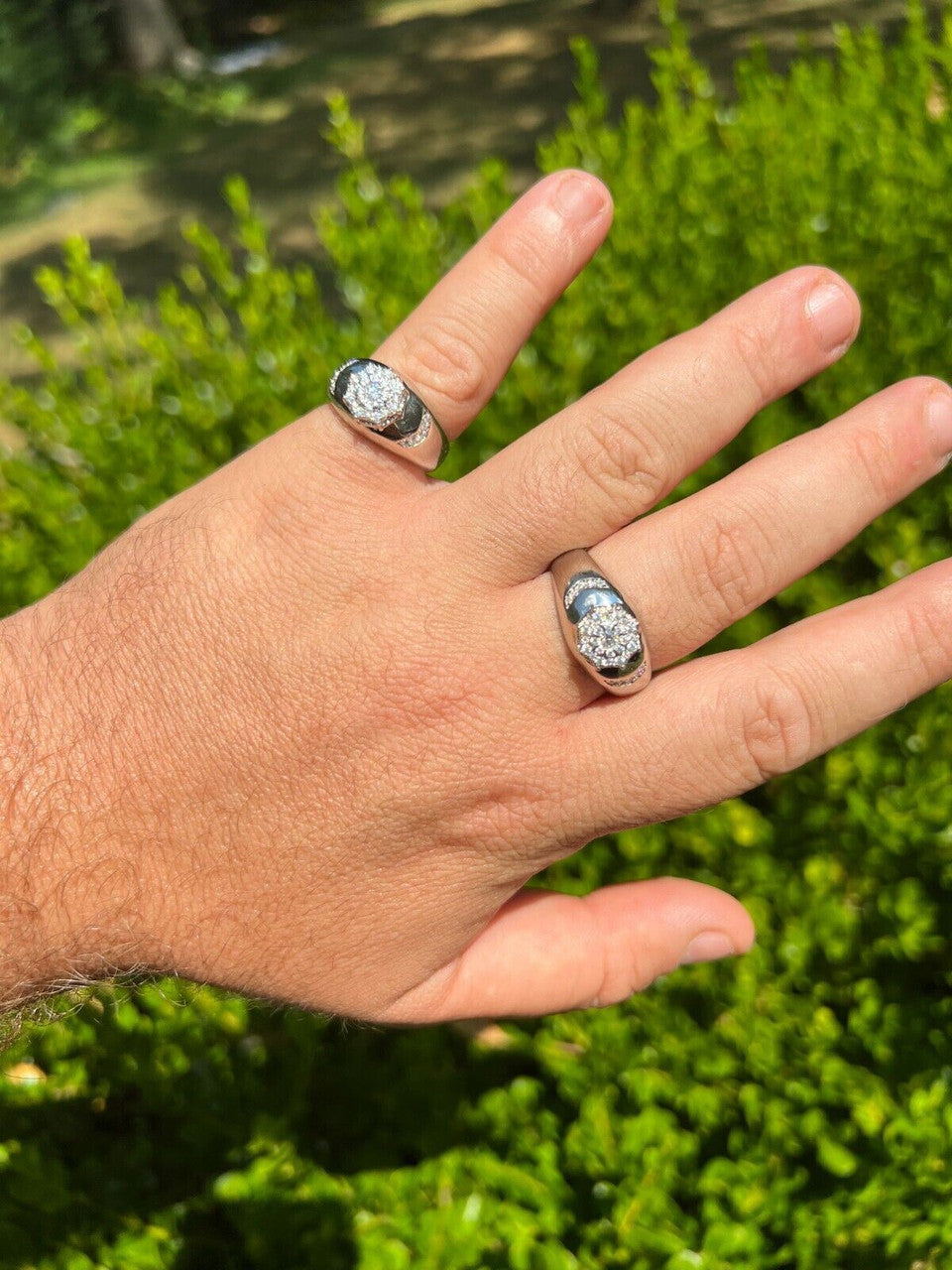 HarlemBling Mens 925 Silver Hip Hop Iced Moissanite Pinky Cluster Ring Passes Diamond Test