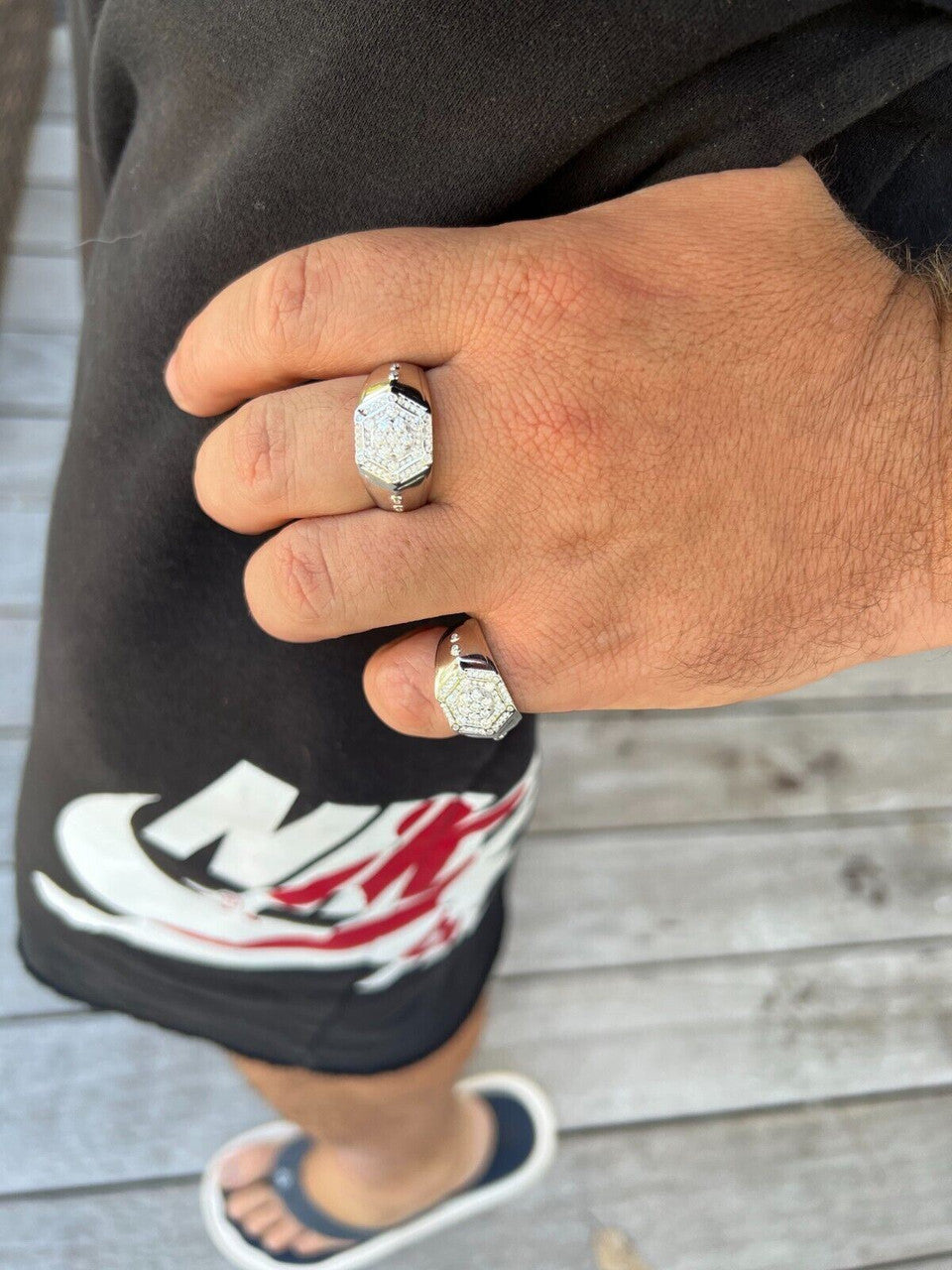 HarlemBling Mens 925 Silver Hip Hop Iced Moissanite Pinky Ring REAL Stone Pass Diamond Test