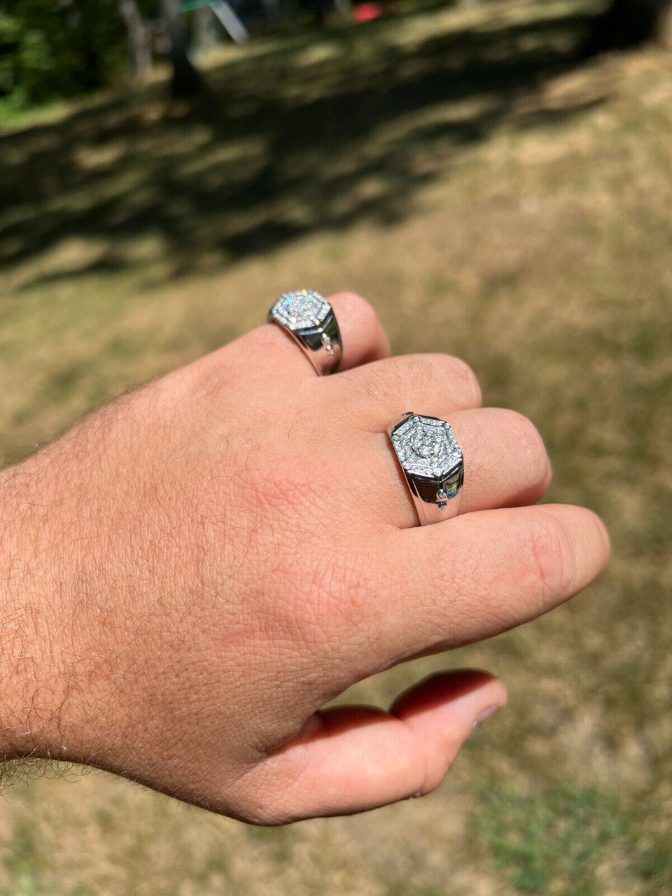 HarlemBling Mens 925 Silver Hip Hop Iced Moissanite Pinky Ring REAL Stone Pass Diamond Test