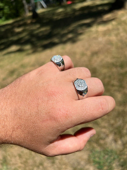 HarlemBling Mens 925 Silver Hip Hop Iced Moissanite Pinky Ring REAL Stone Pass Diamond Test