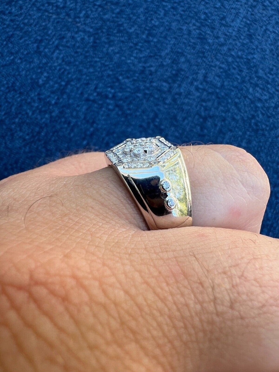 HarlemBling Mens 925 Silver Hip Hop Iced Moissanite Pinky Ring REAL Stone Pass Diamond Test