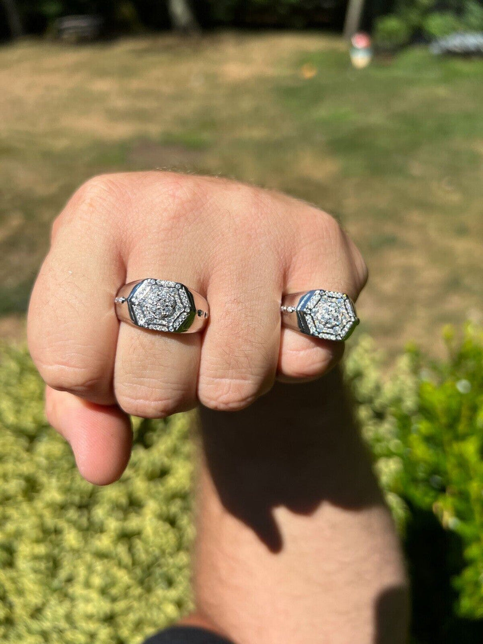 HarlemBling Mens 925 Silver Hip Hop Iced Moissanite Pinky Ring REAL Stone Pass Diamond Test