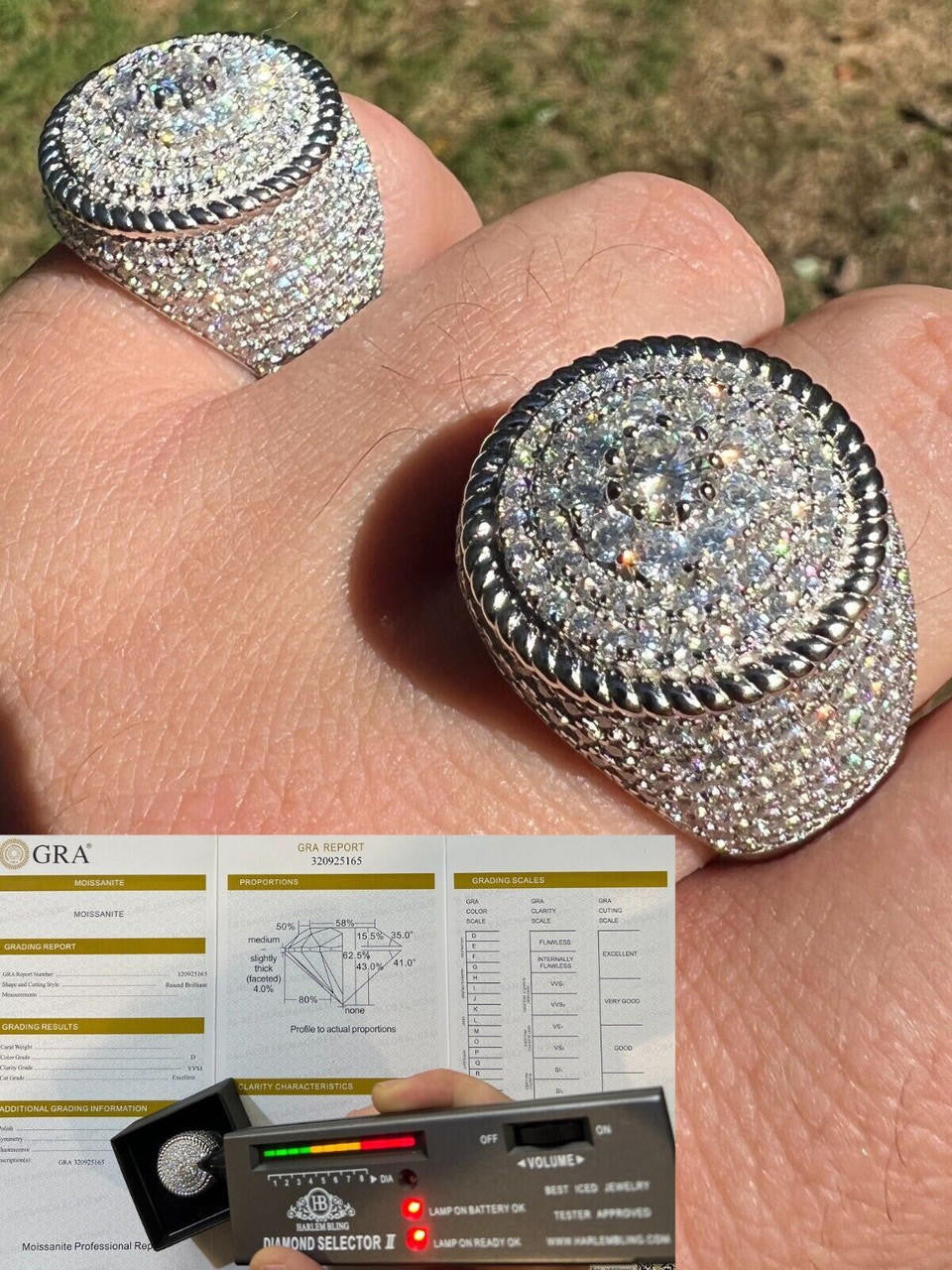 HarlemBling Mens 925 Silver Iced MOISSANITE RING Pass Diamond Test Pinky Hip Hop BIG 4.5ct