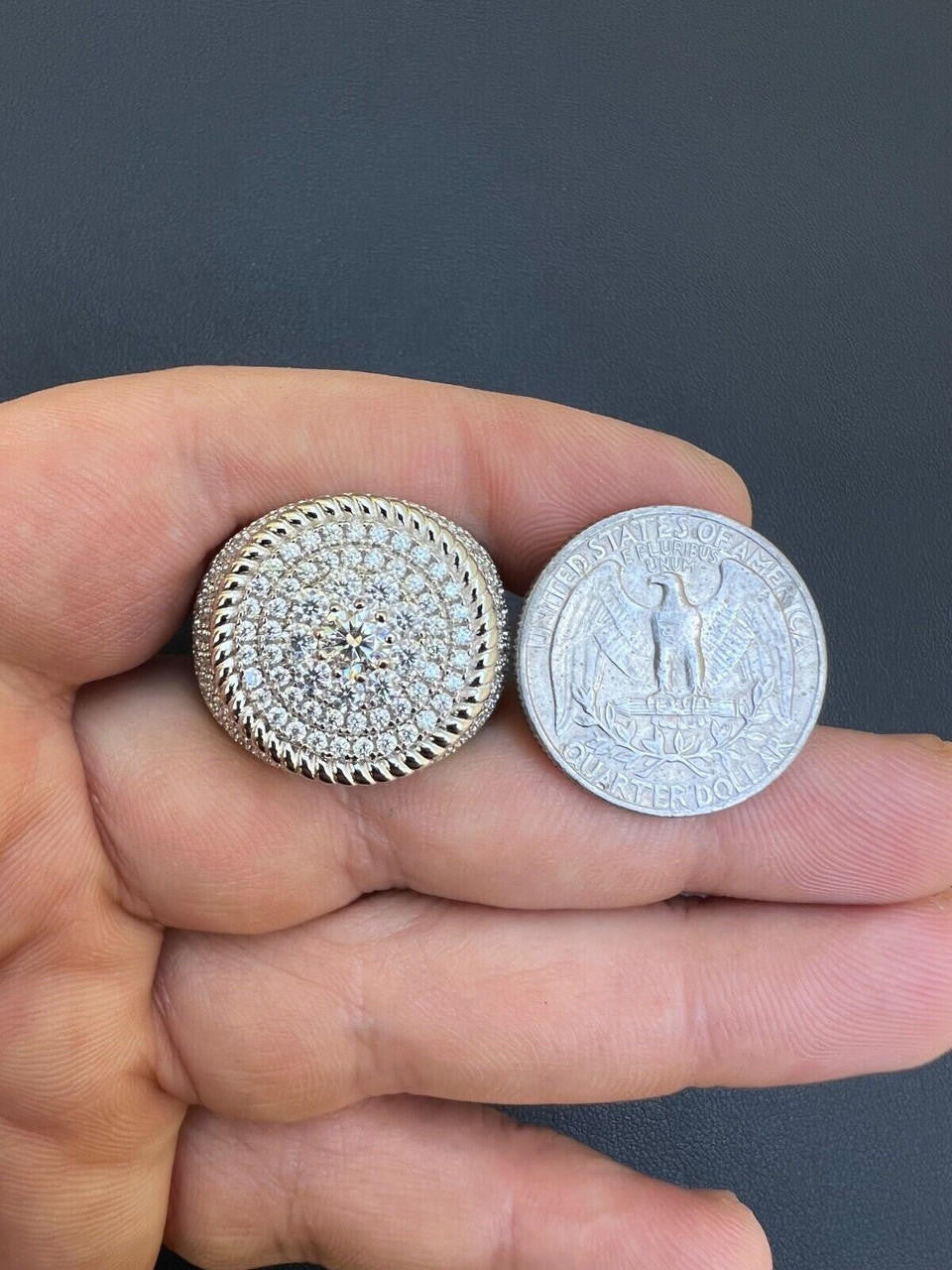 HarlemBling Mens 925 Silver Iced MOISSANITE RING Pass Diamond Test Pinky Hip Hop BIG 4.5ct