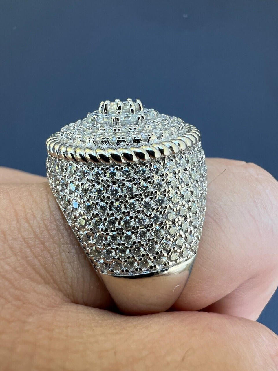 HarlemBling Mens 925 Silver Iced MOISSANITE RING Pass Diamond Test Pinky Hip Hop BIG 4.5ct