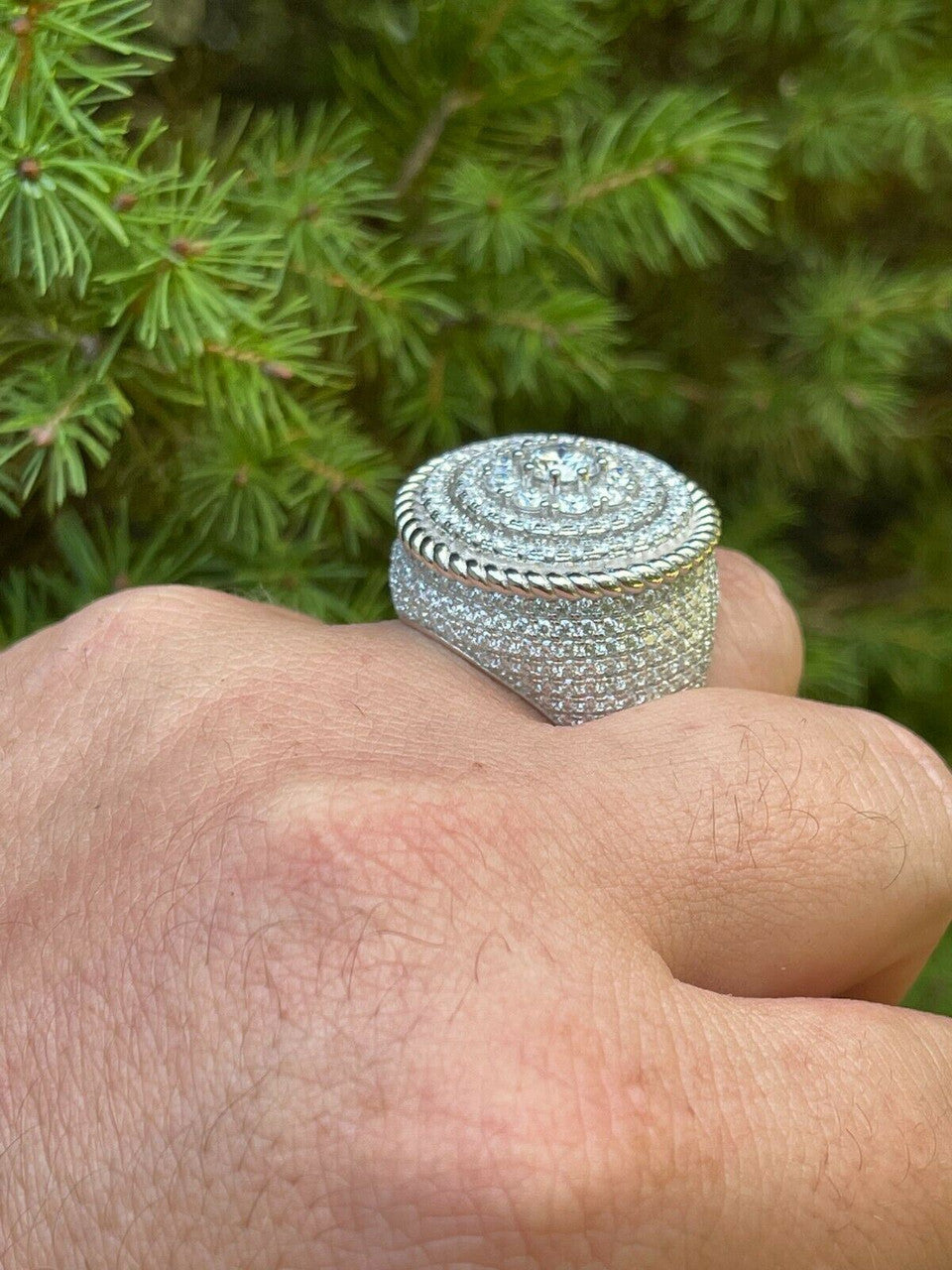 HarlemBling Mens 925 Silver MOISSANITE Pass Diamond Test Pinky RING Hip Hop Huge 27mm Pinky