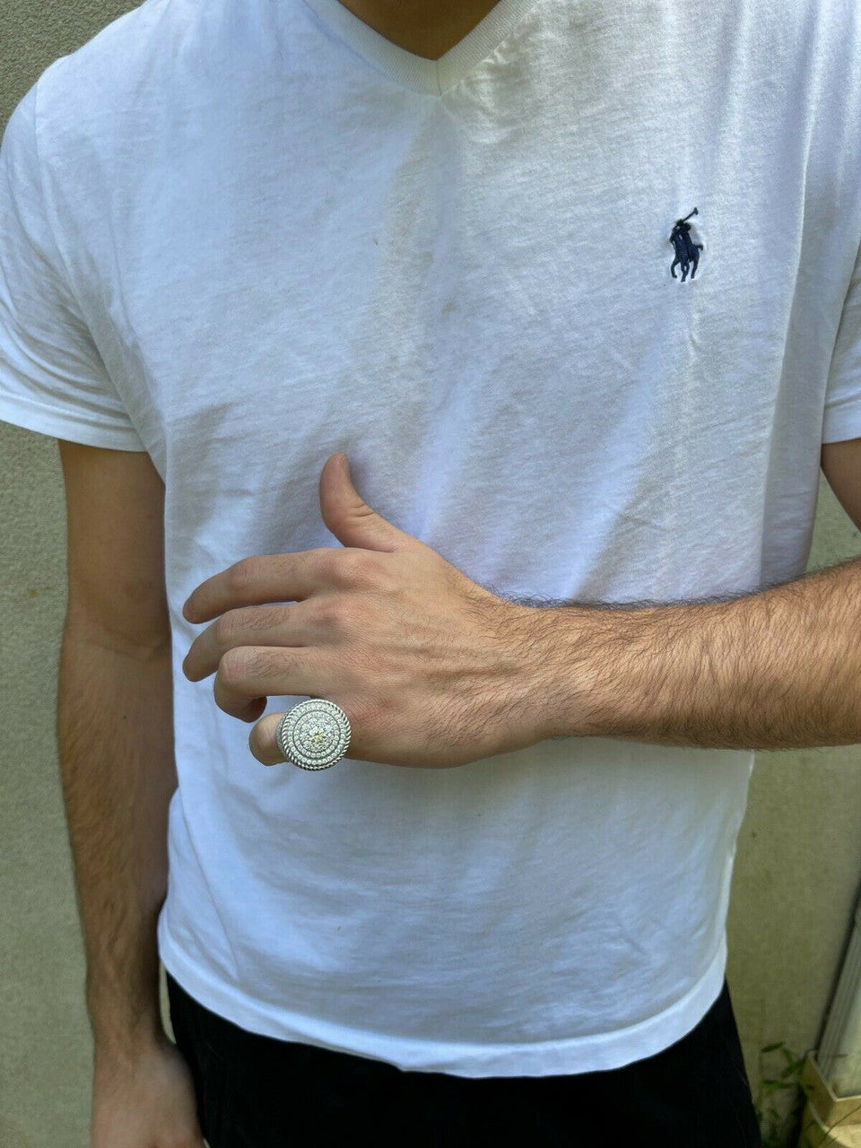 HarlemBling Mens 925 Silver MOISSANITE Pass Diamond Test Pinky RING Hip Hop Huge 27mm Pinky