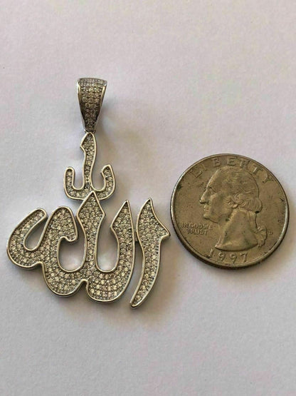 HarlemBling Mens Allah Islam Pendant 1ct Man Made Diamond Solid Sterling Silver 925 Diamond