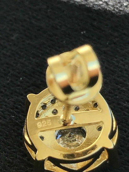 HarlemBling Mens and Womens 14k Gold Plated Sterling Silver 3/8 1.5ct Lab Diamond Earrings