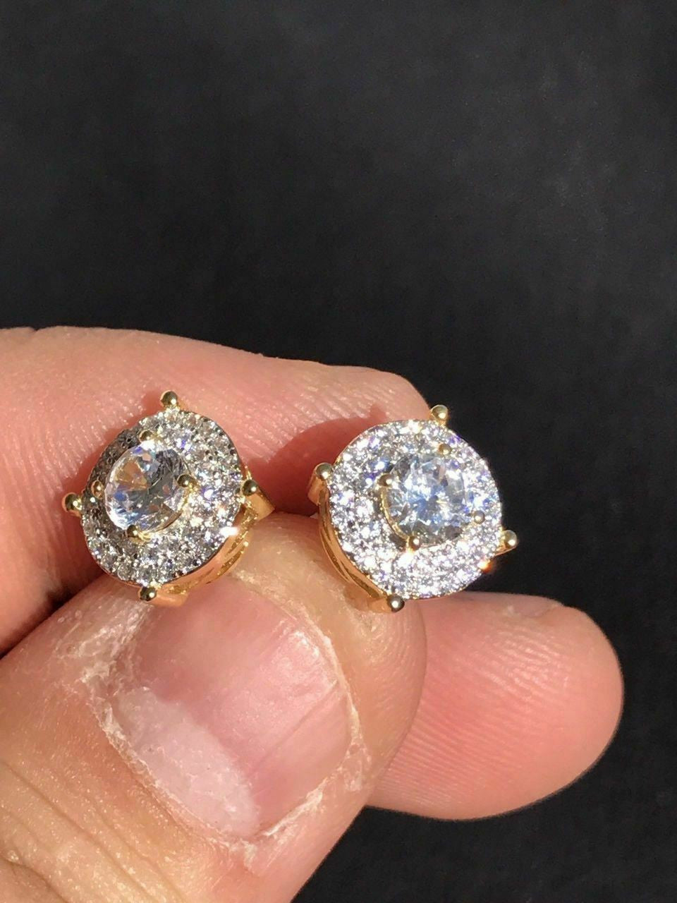 HarlemBling Mens and Womens 14k Gold Plated Sterling Silver 3/8 1.5ct Lab Diamond Earrings